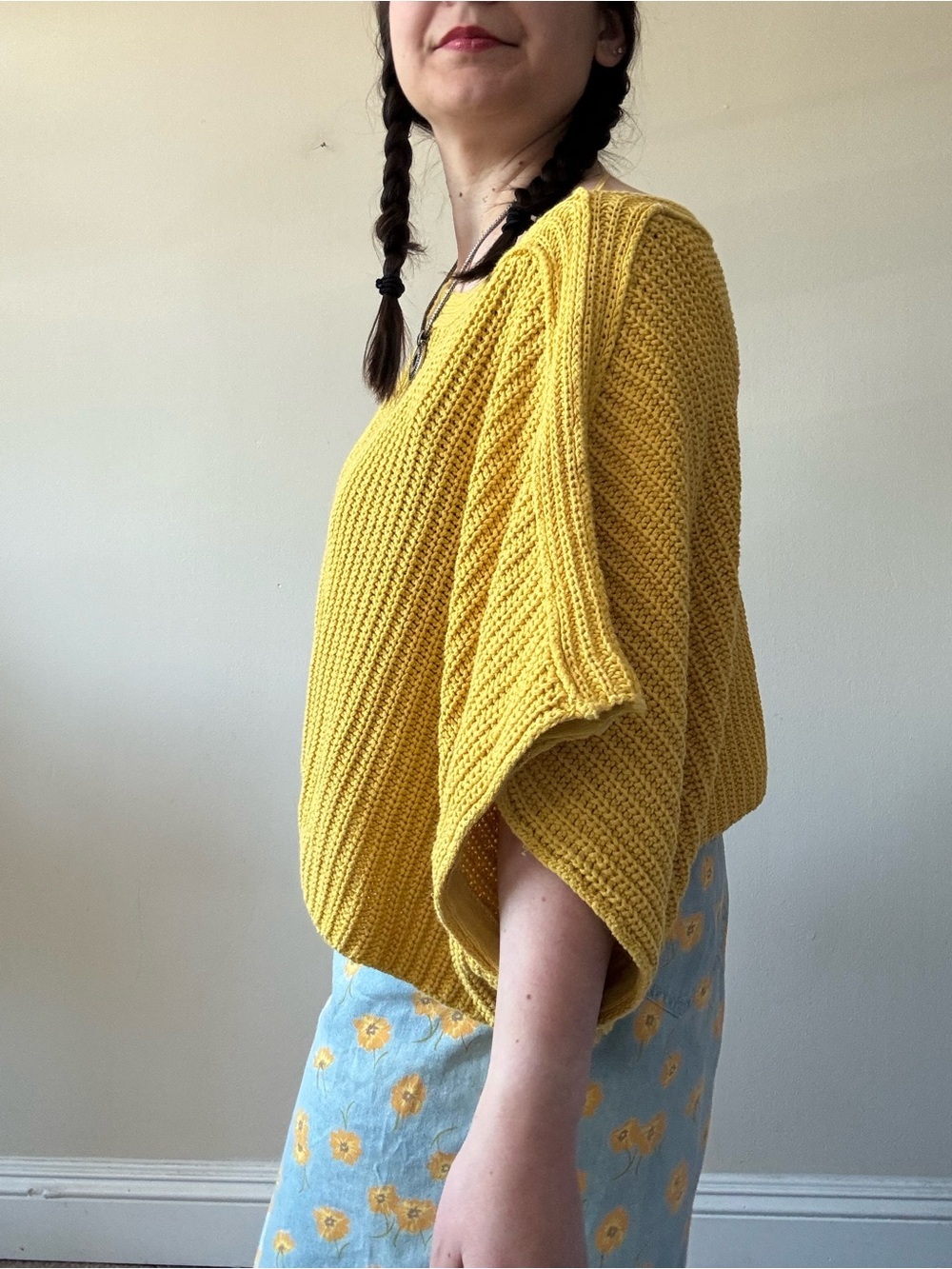Anthropologie Moth Bright Mustard Knit Poncho Sweater Top - Picture 4 of 10